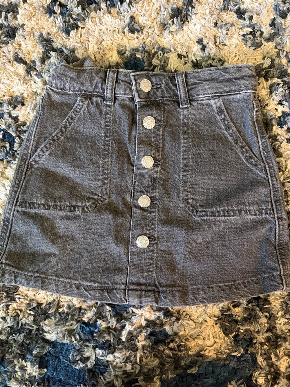 Girl’s Black Denim Button-Front Skirt